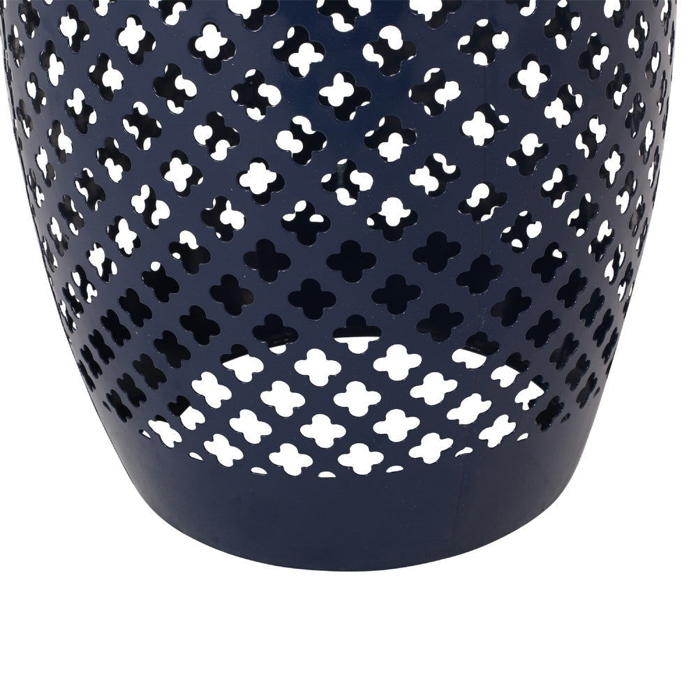Rosie Outdoor Side Table | Dark Blue Iron | Lace Cut Drum Shape | 12’’ BM335353