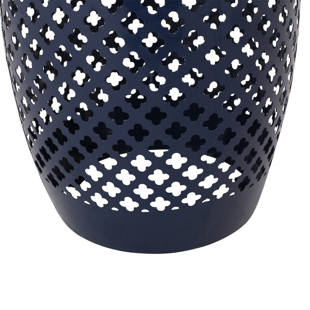 Rosie Outdoor Side Table | Dark Blue Iron | Lace Cut Drum Shape | 12"