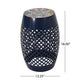 Rosie Outdoor Side Table | Dark Blue Iron | Lace Cut Drum Shape | 12"