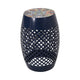 Rosie Outdoor Side Table | Dark Blue Iron | Lace Cut Drum Shape | 12"