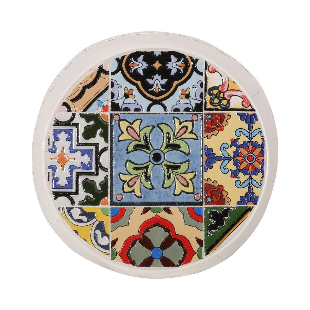 Rosie Outdoor Side Table | White Iron | Lace Cut Drum Structure | 12’’ BM335354