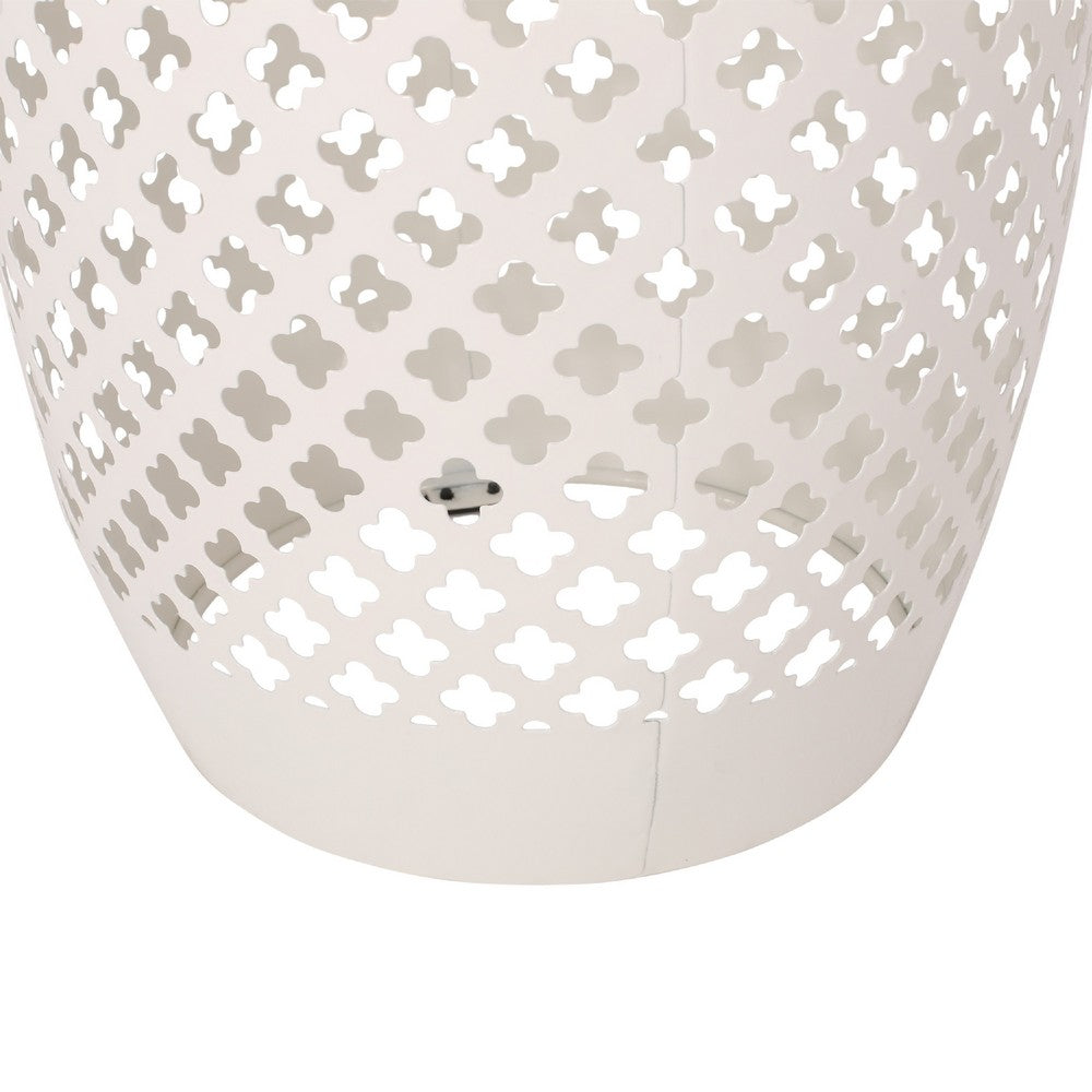 Rosie Outdoor Side Table | White Iron | Lace Cut Drum Structure | 12"
