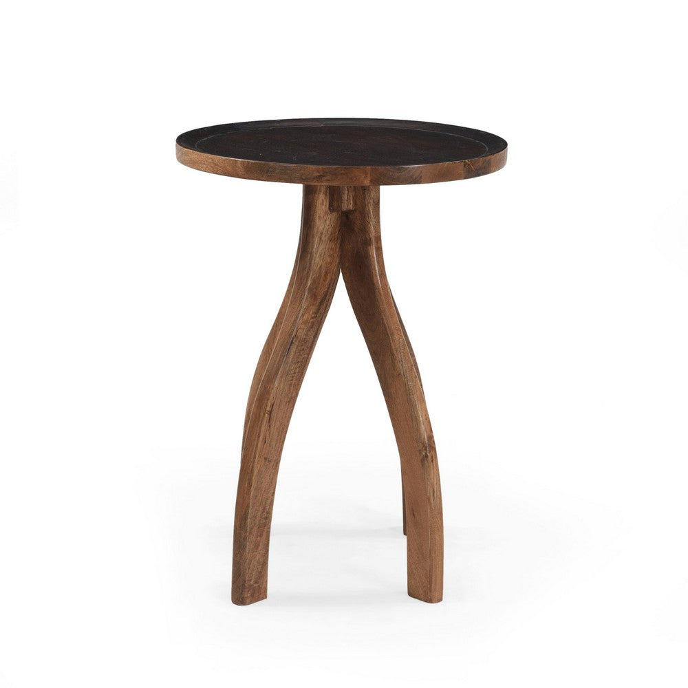 Accent End Table | Light Brown Wood | Unique Carved Base Design | 18"