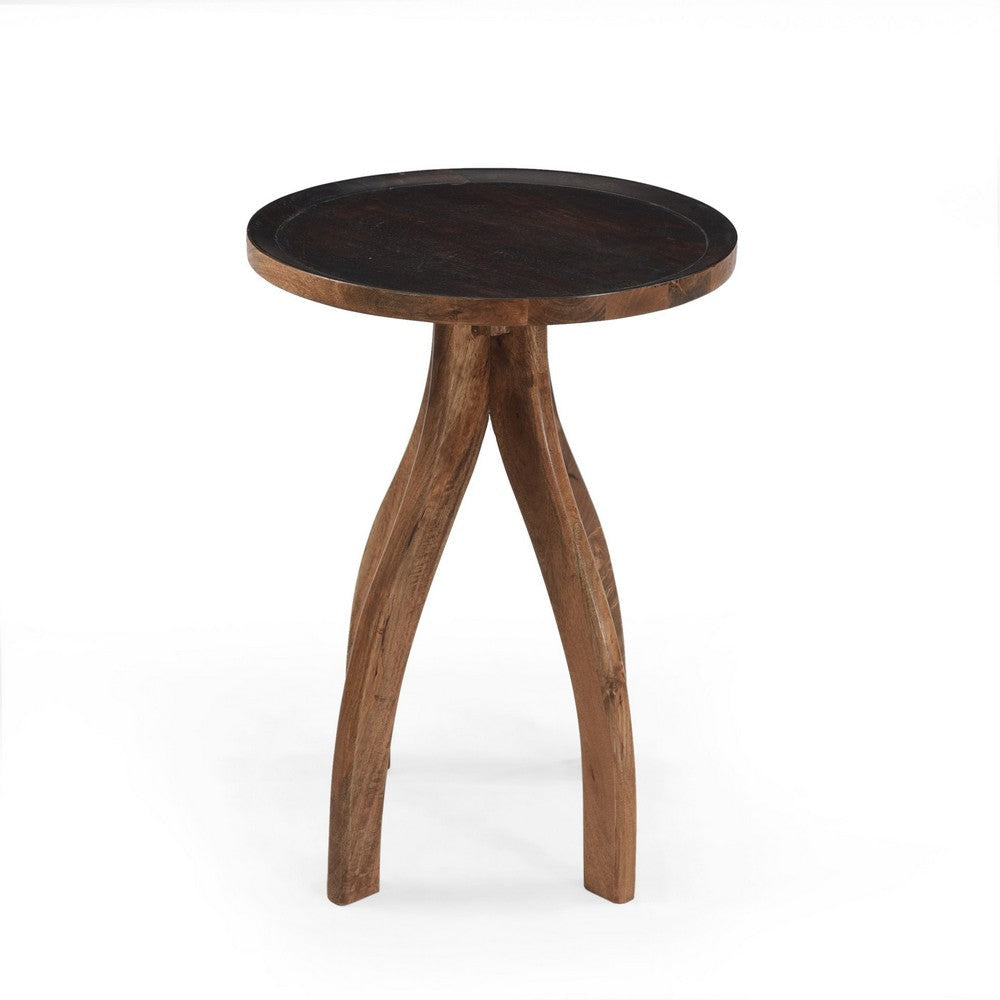 Accent End Table | Light Brown Wood | Unique Carved Base Design | 18’’ BM335355