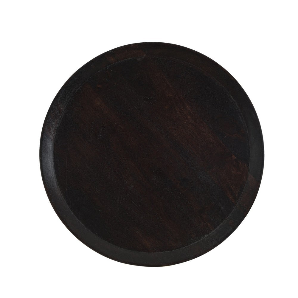 Accent End Table | Light Brown Wood | Unique Carved Base Design | 18"