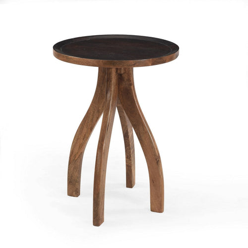 Accent End Table | Light Brown Wood | Unique Carved Base Design | 18"