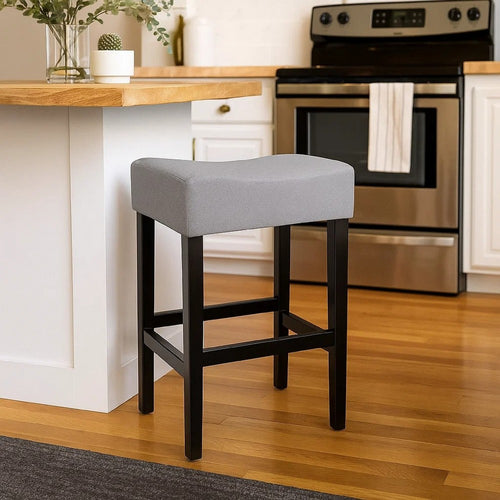 Seya Counter Stool Set of 2 | Gray Waterproof Cushioned Seat | Black