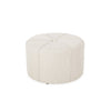 Ottoman | Button Tufted Beige Fabric | Plush Round Shape 28’’ BM335359