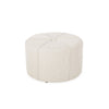 Ottoman | Button Tufted Beige Fabric | Plush Round Shape 28"