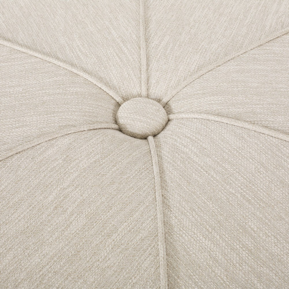 Ottoman | Button Tufted Beige Fabric | Plush Round Shape 28’’ BM335359
