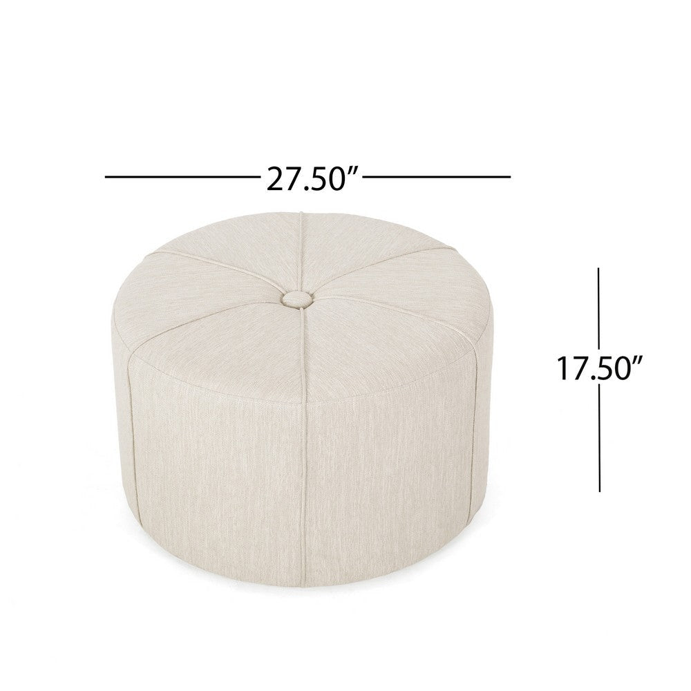 Ottoman | Button Tufted Beige Fabric | Plush Round Shape 28’’ BM335359