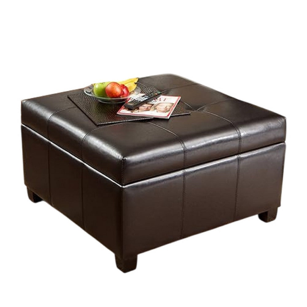 Oreo Storage Ottoman | Tufted Dark Brown Faux Leather | 31" Square