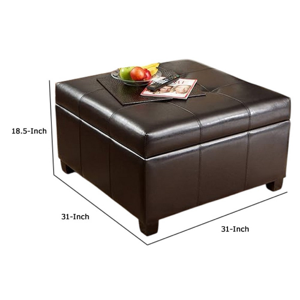 Oreo Storage Ottoman | Tufted Dark Brown Faux Leather | 31" Square