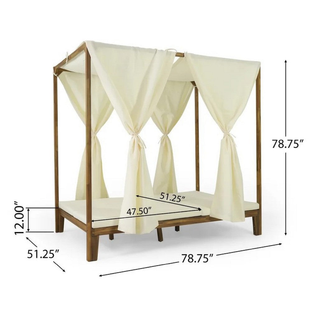 Yavi Outdoor Daybed | Brown Wood | Cream Waterproof Fabric | 79’’ BM335361