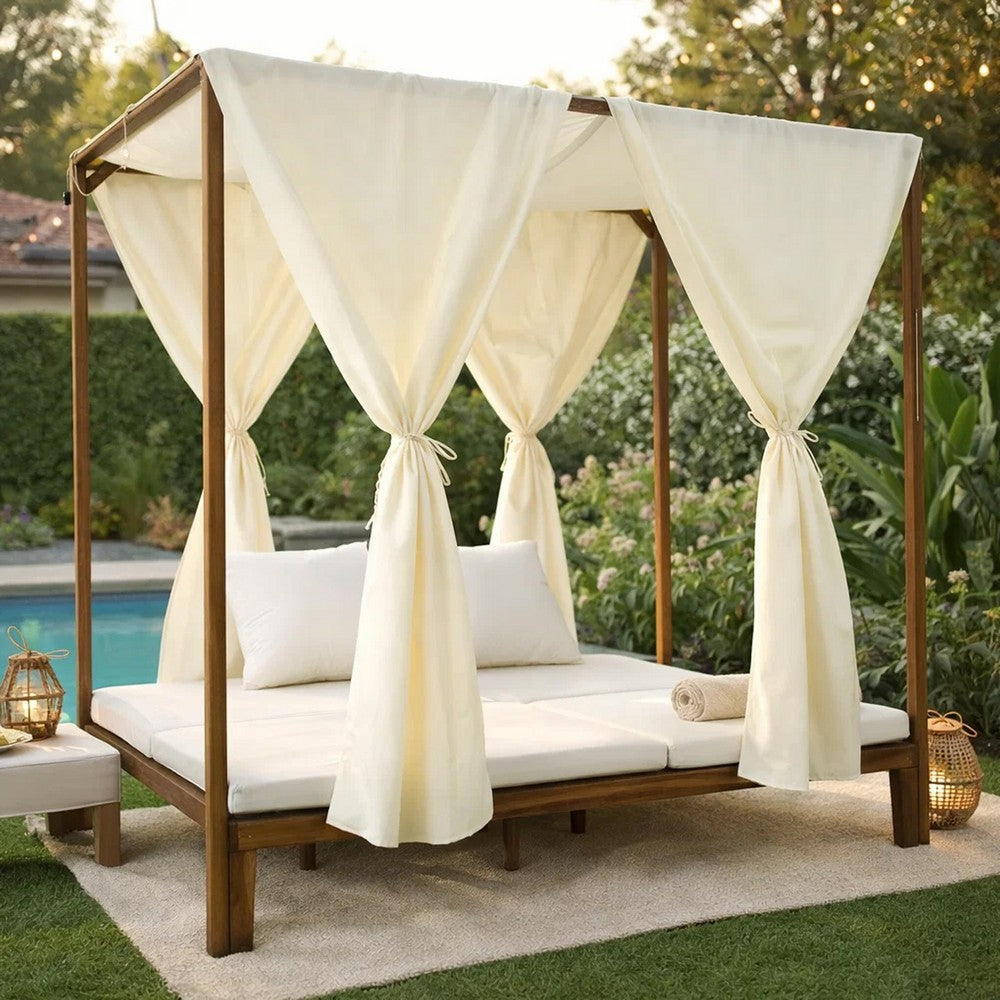 Yavi Outdoor Daybed | Brown Wood | Cream Waterproof Fabric | 79"