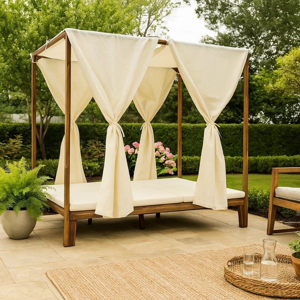 Yavi Outdoor Daybed | Brown Wood | Cream Waterproof Fabric | 79"
