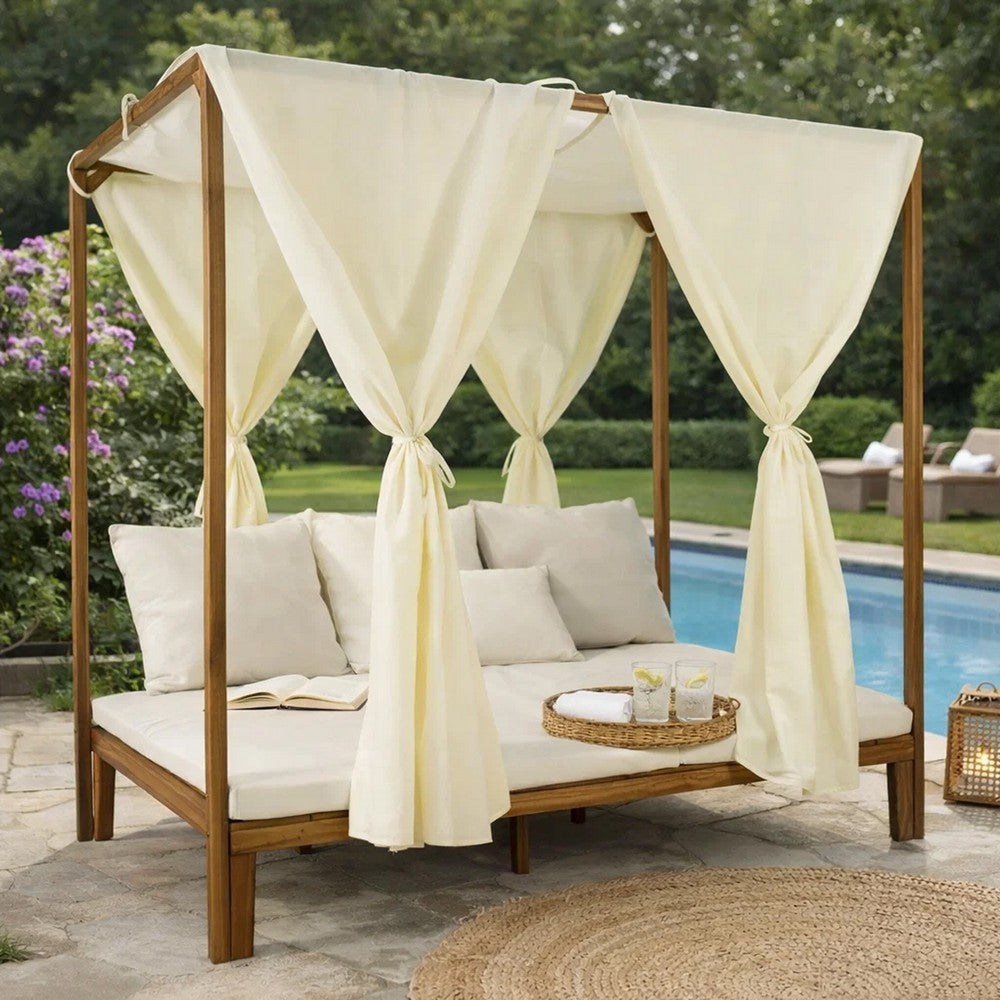Yavi Outdoor Daybed | Brown Wood | Cream Waterproof Fabric | 79"
