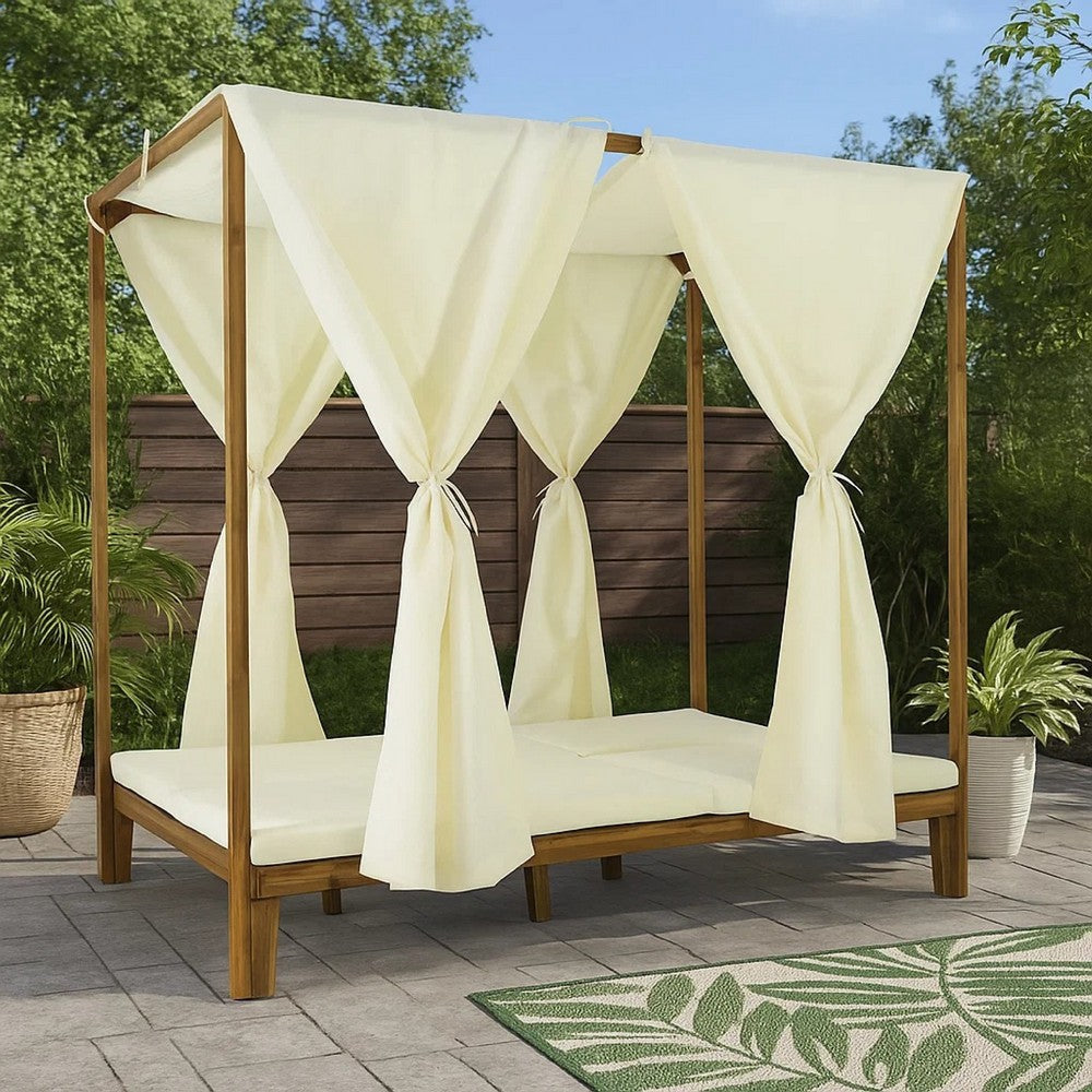 Yavi Outdoor Daybed | Brown Wood | Cream Waterproof Fabric | 79"