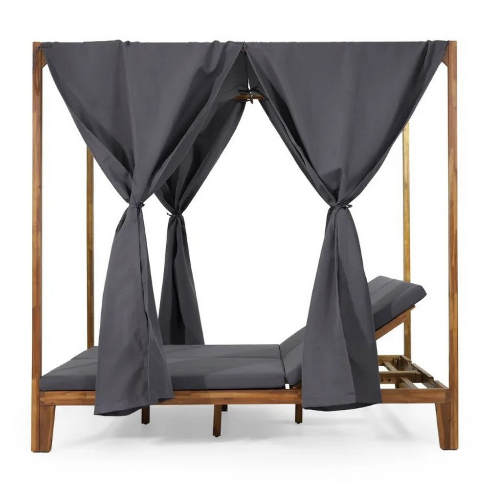 Yavi Outdoor Daybed | Brown Wood | Gray Waterproof Fabric | 79"