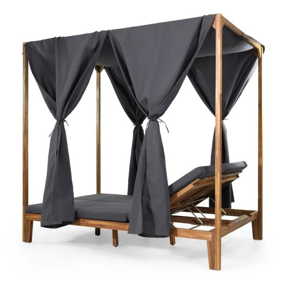 Yavi Outdoor Daybed | Brown Wood | Gray Waterproof Fabric | 79"