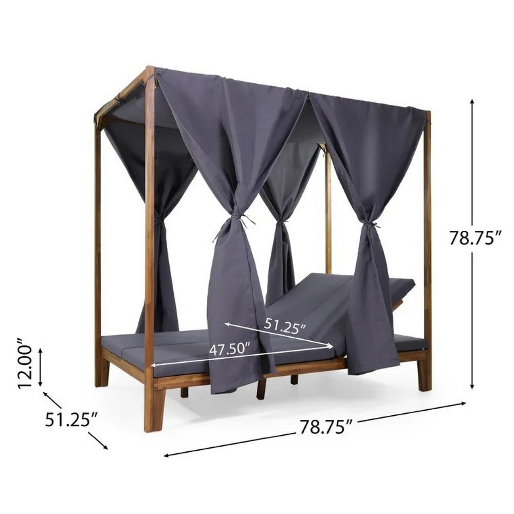 Yavi Outdoor Daybed | Brown Wood | Gray Waterproof Fabric | 79"