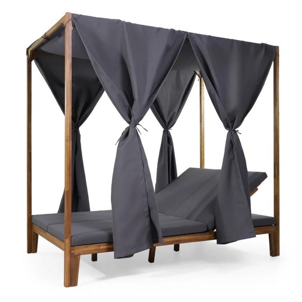 Yavi Outdoor Daybed | Brown Wood | Gray Waterproof Fabric | 79"