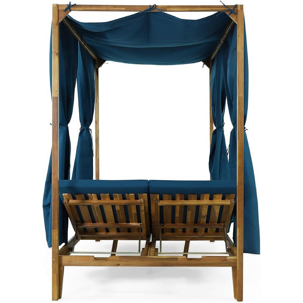 Yavi Outdoor Daybed | Brown Wood | Blue Waterproof Fabric | 79"