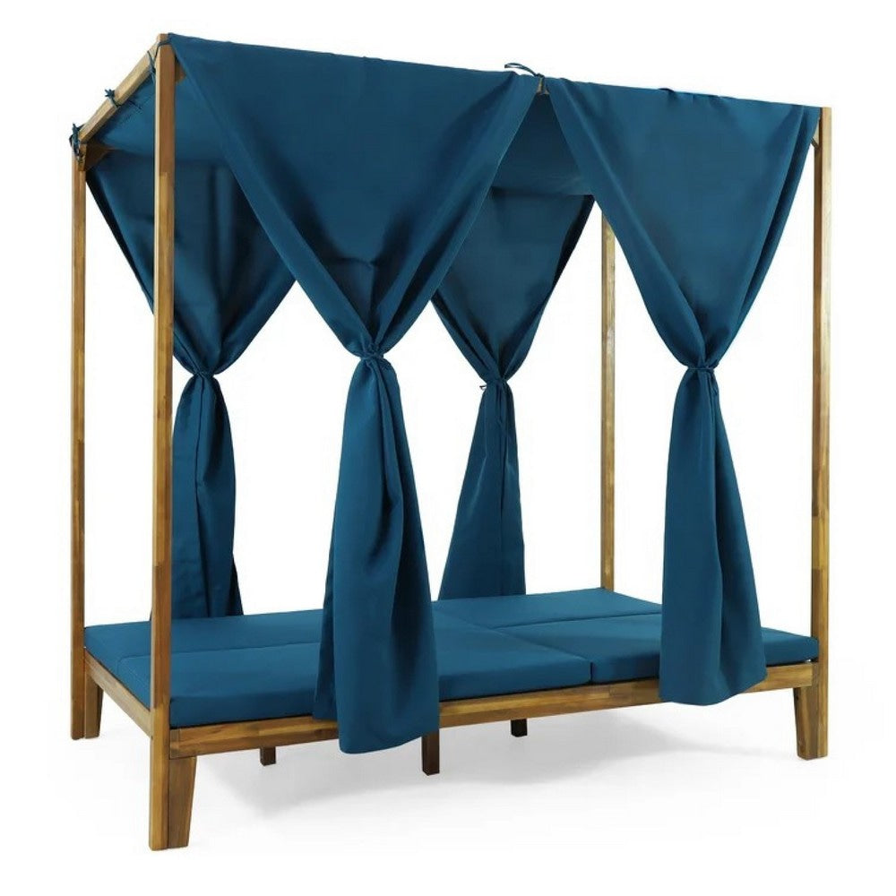 Yavi Outdoor Daybed | Brown Wood | Blue Waterproof Fabric | 79"