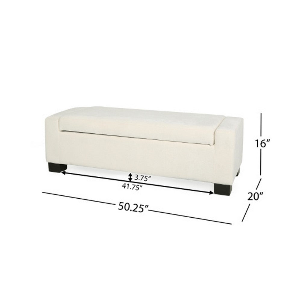 Kera Storage Ottoman Bench | Classic White Fabric | Lift Top | 50"