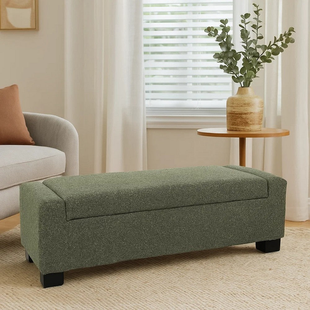 Kera Storage Ottoman Bench | Dark Green Fabric | Lift Top | 50"