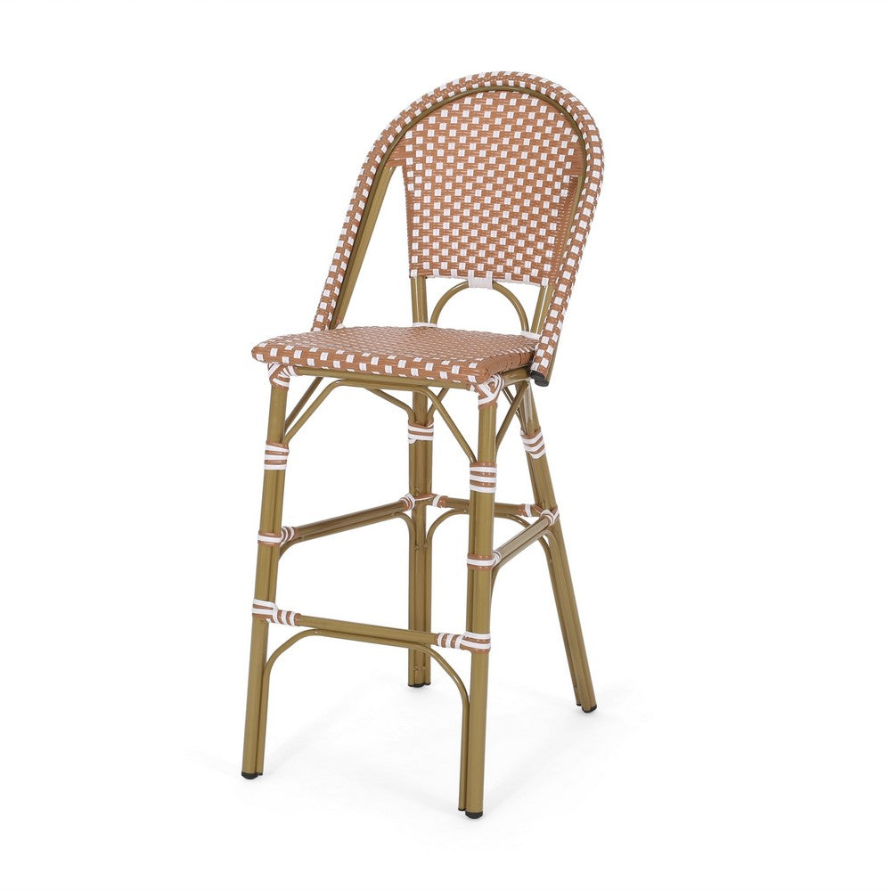 46" Outdoor Barstool Chair Set of 2 | Red White Brown Woven Wicker