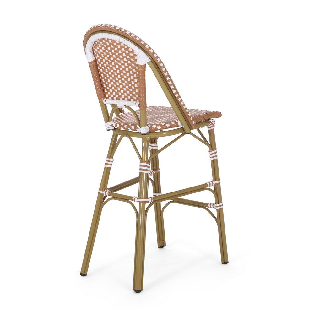 46" Outdoor Barstool Chair Set of 2 | Red White Brown Woven Wicker