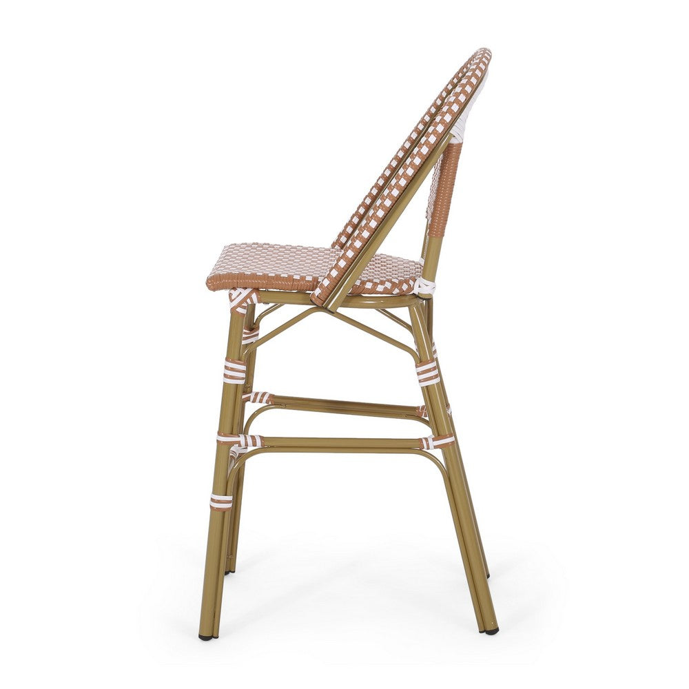 46" Outdoor Barstool Chair Set of 2 | Red White Brown Woven Wicker
