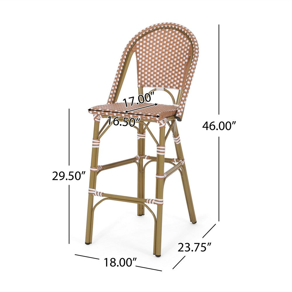 46" Outdoor Barstool Chair Set of 2 | Red White Brown Woven Wicker