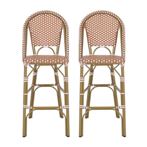 46" Outdoor Barstool Chair Set of 2 | Red White Brown Woven Wicker