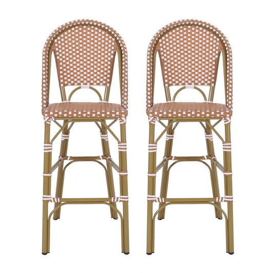46" Outdoor Barstool Chair Set of 2 | Red White Brown Woven Wicker