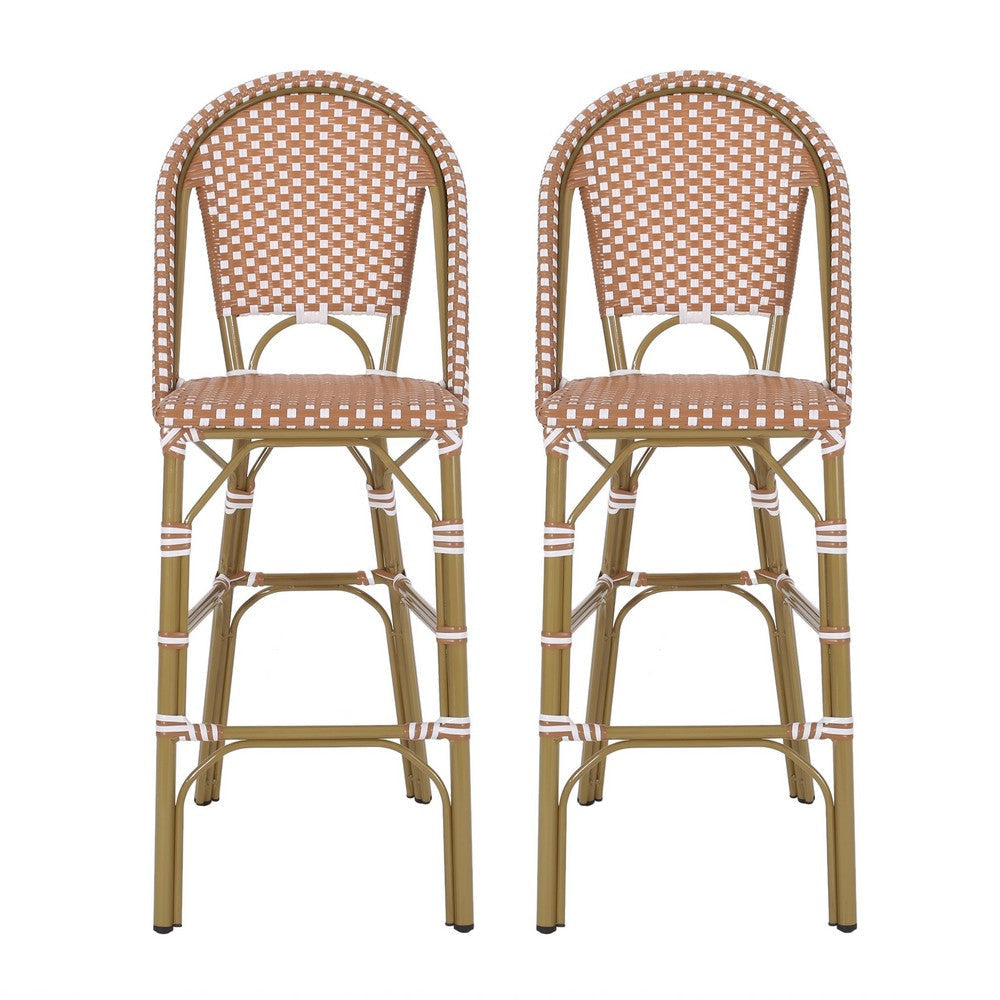 46" Outdoor Barstool Chair Set of 2 | Red White Brown Woven Wicker
