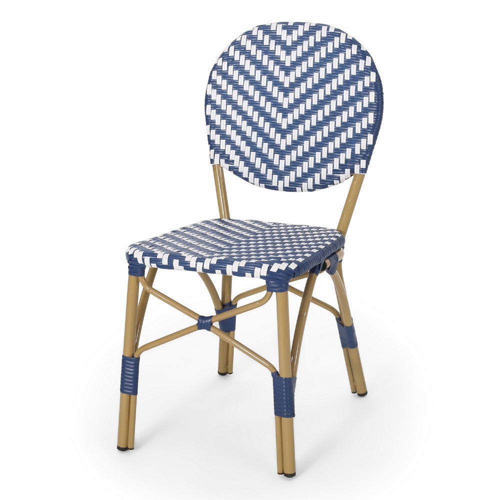 Outdoor French Bistro Chair Set of 2 | White Blue Wicker Woven | Brown BM335368