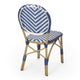 Outdoor French Bistro Chair Set of 2 | White Blue Wicker Woven | Brown