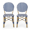 Outdoor French Bistro Chair Set of 2 | White Blue Wicker Woven | Brown