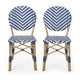 Outdoor French Bistro Chair Set of 2 | White Blue Wicker Woven | Brown