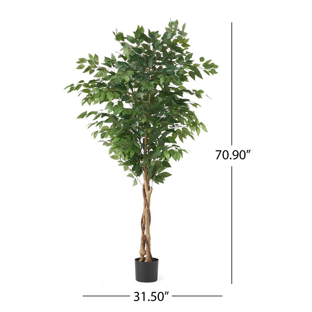 Deso Artificial Ficus Tree | Green Leaves w Twisted Trunk | 71"