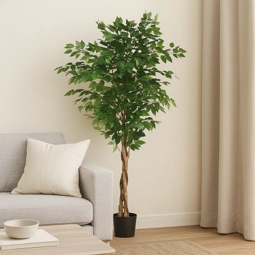 Deso Artificial Ficus Tree | Green Leaves w Twisted Trunk | 71"