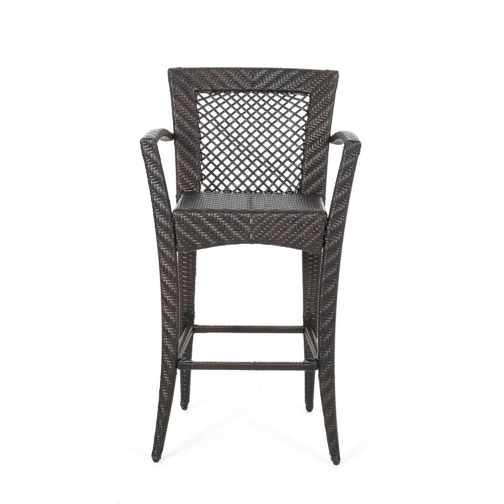 Fela Outdoor Barstool Chair Set of 2 | Wicker Woven | Brown Iron Frame