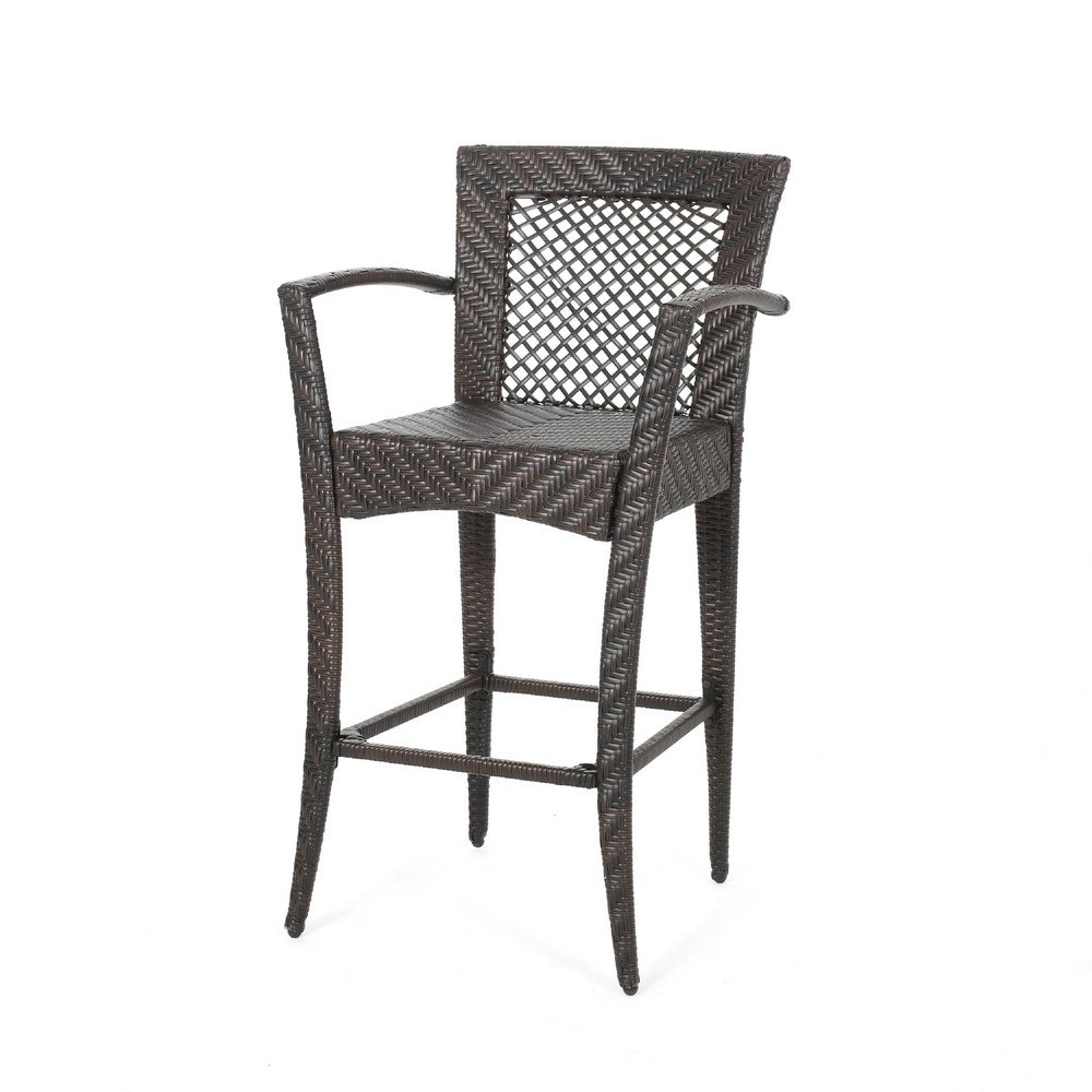 Fela Outdoor Barstool Chair Set of 2 | Wicker Woven | Brown Iron Frame