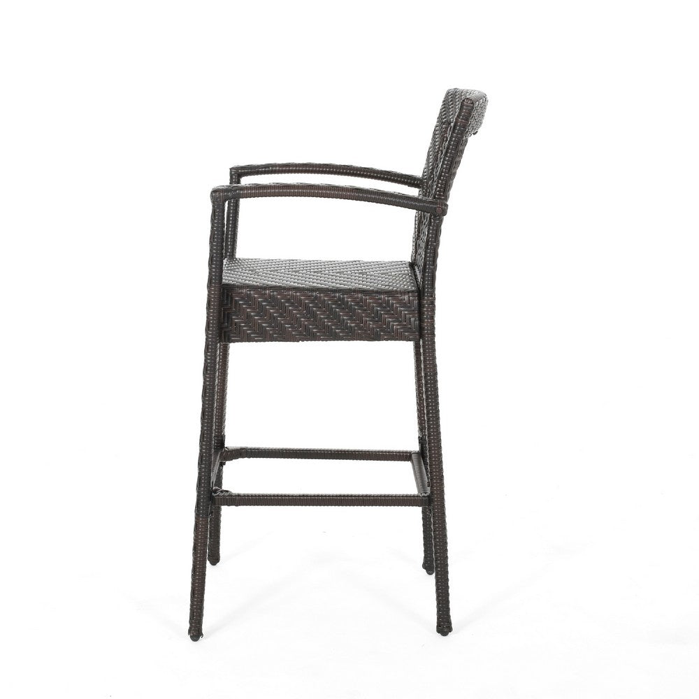 Fela Outdoor Barstool Chair Set of 2 | Wicker Woven | Brown Iron Frame