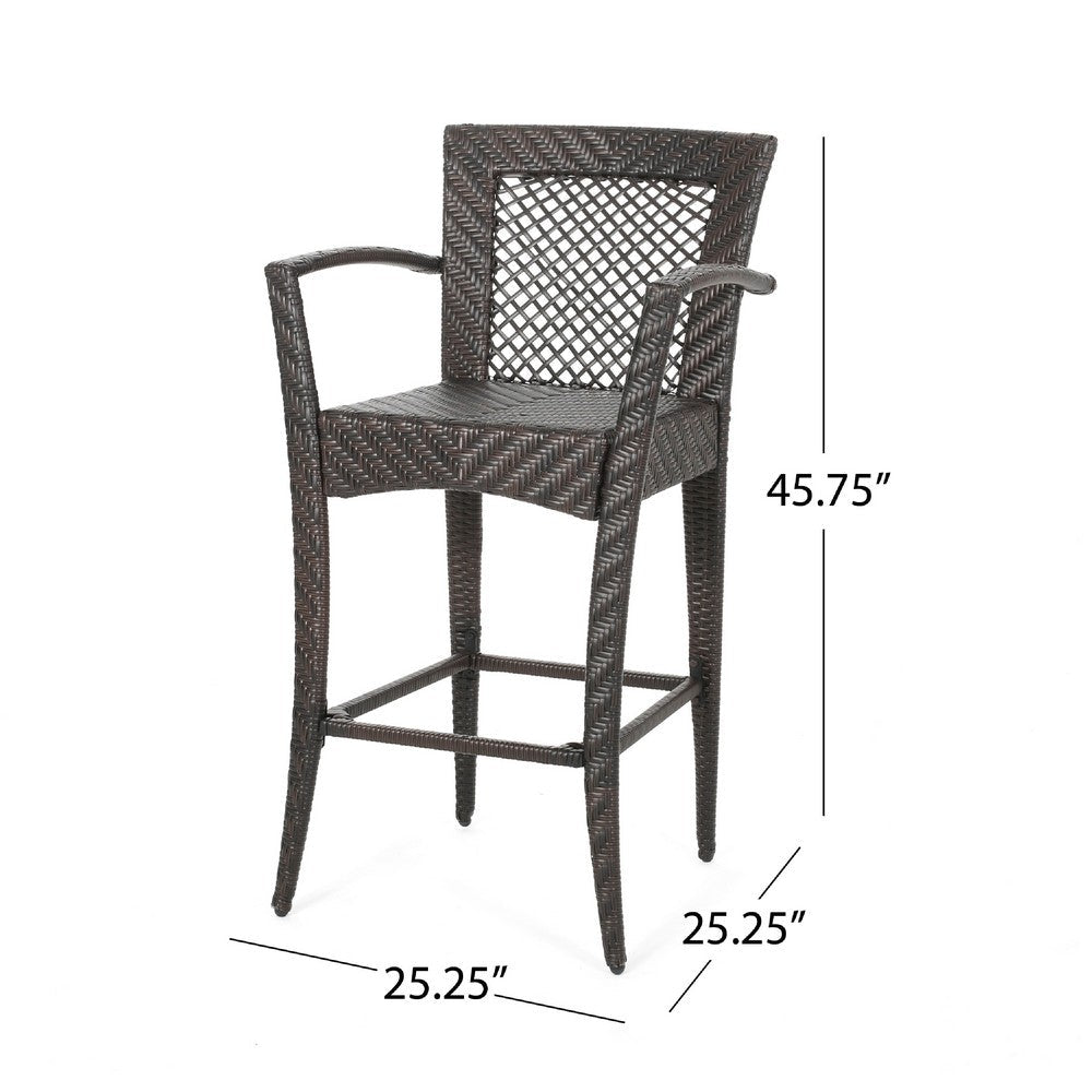 Fela Outdoor Barstool Chair Set of 2 | Wicker Woven | Brown Iron Frame