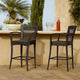 Fela Outdoor Barstool Chair Set of 2 | Wicker Woven | Brown Iron Frame