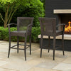 Fela Outdoor Barstool Chair Set of 2 | Wicker Woven | Brown Iron Frame