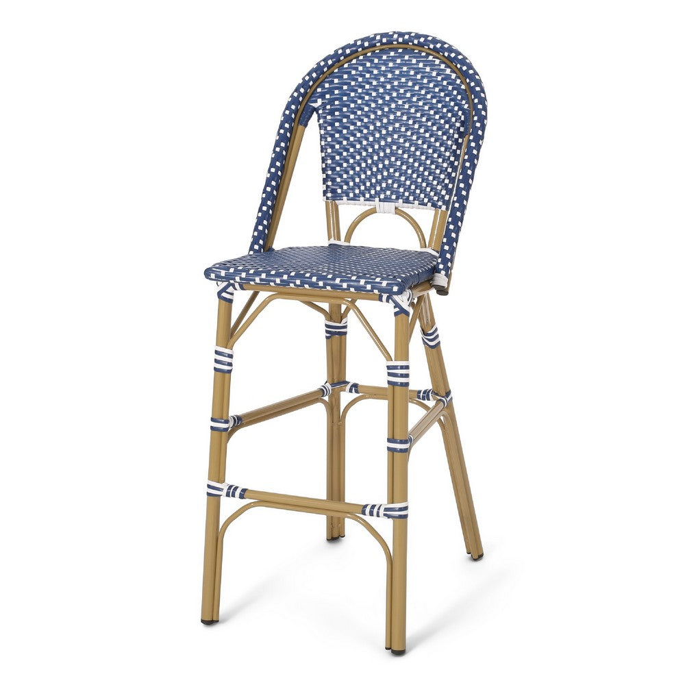 Meso Outdoor Barstool Chair Set of 2 | White Blue Wicker Woven | Brown